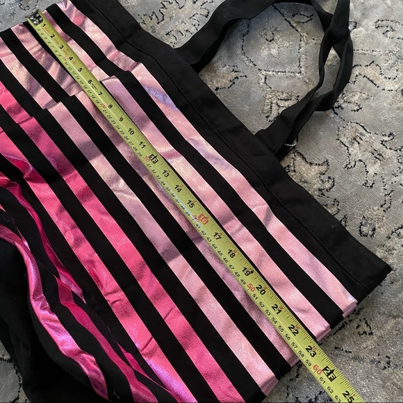 Victoria's Secret Overnight Canvas Purse Metallic Pink w/ Black Stripes Tote - Picture 13 of 13